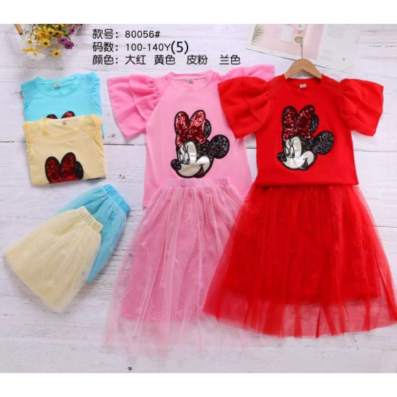 setelan rok tutu anak import motif Minnie 7 - 12tahun