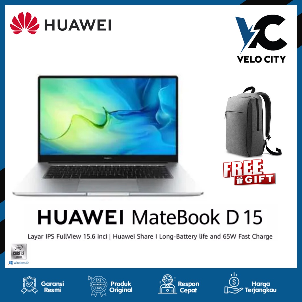 Huawei Matebook D15-Core i3 10110U Memory 8GB 256GB Garansi Resmi