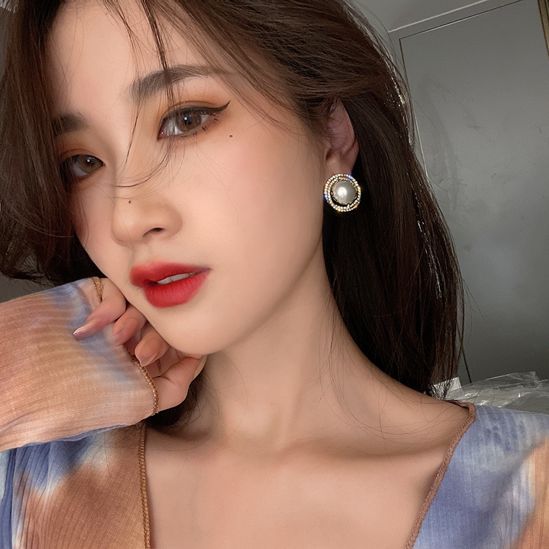 Anting Tusuk Sterling Silver 925 Desain Geometri Hias Mutiara Imitasi Ala Korea Untuk Wanita