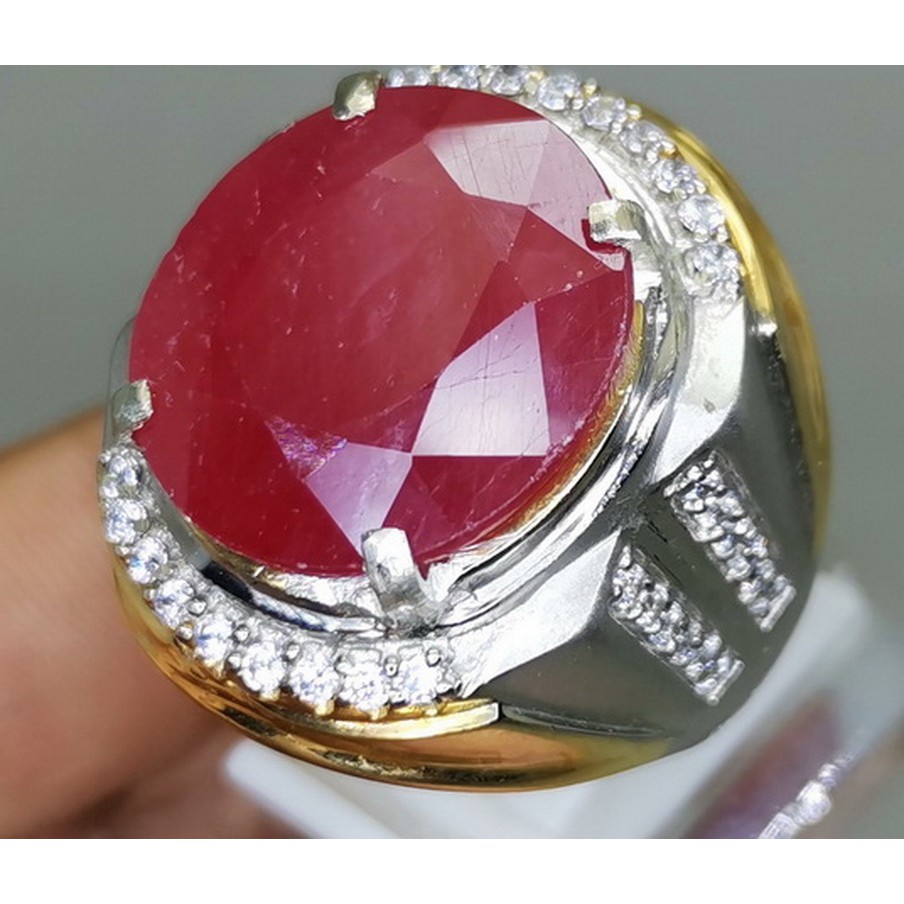 Cincin Batu Akik Ruby Merah Delima Cutting Asli Natural Corondum