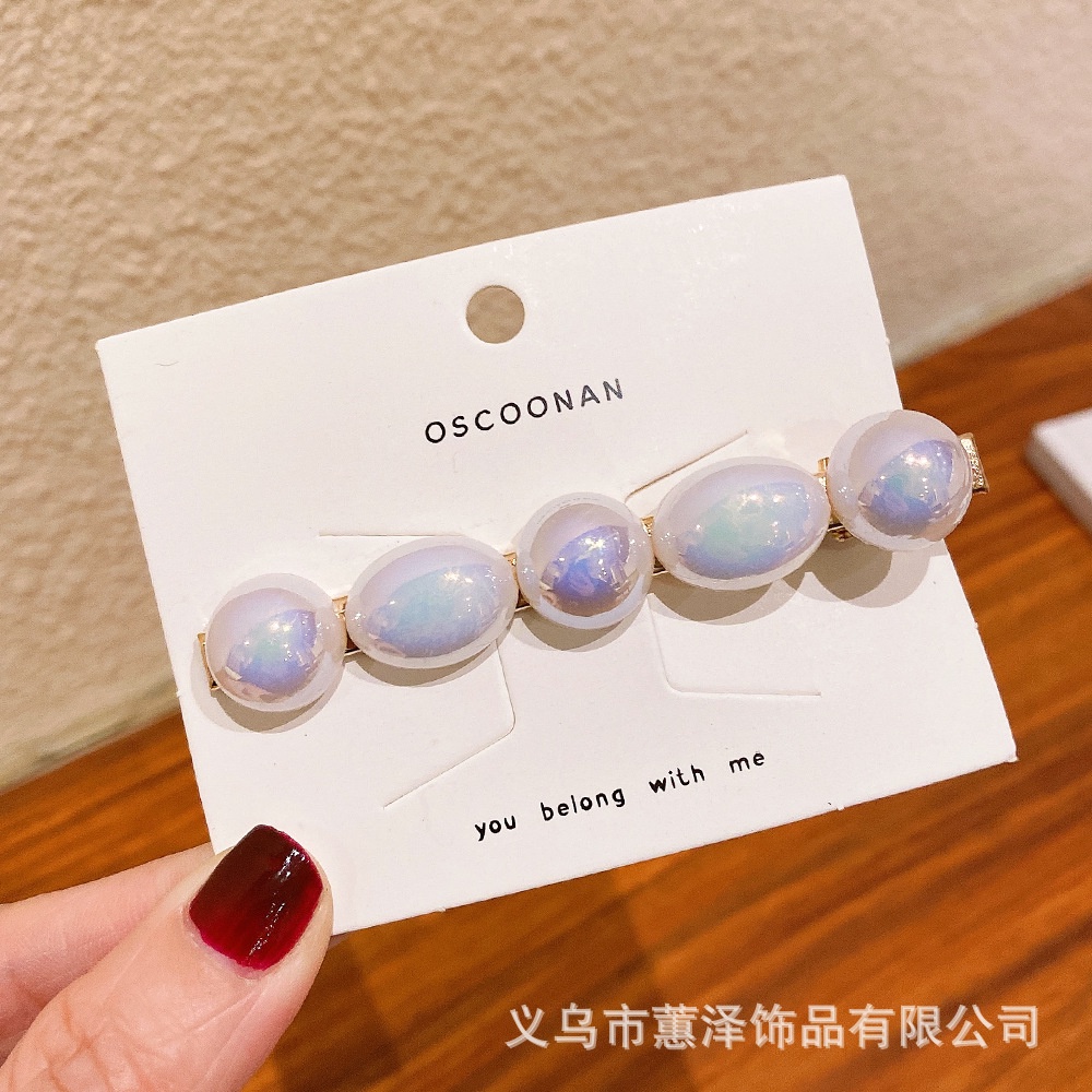 Jepit Rambut Model duckbill Aksen Mutiara Warna mermaid Untuk Perempuan