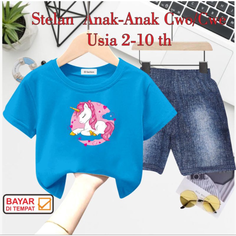 ((IB))SETELAN ANAK PEREMPUAN SEMI JEANS/UNICOR DIGITAL SABLON