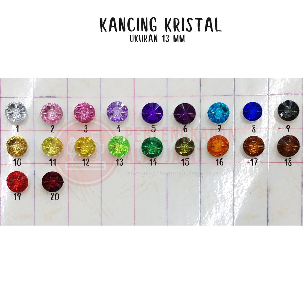 (GROSS) Kancing Kristal, Diameter 13 mm, Kancing Baju kristal transparan, bening, warna  warni