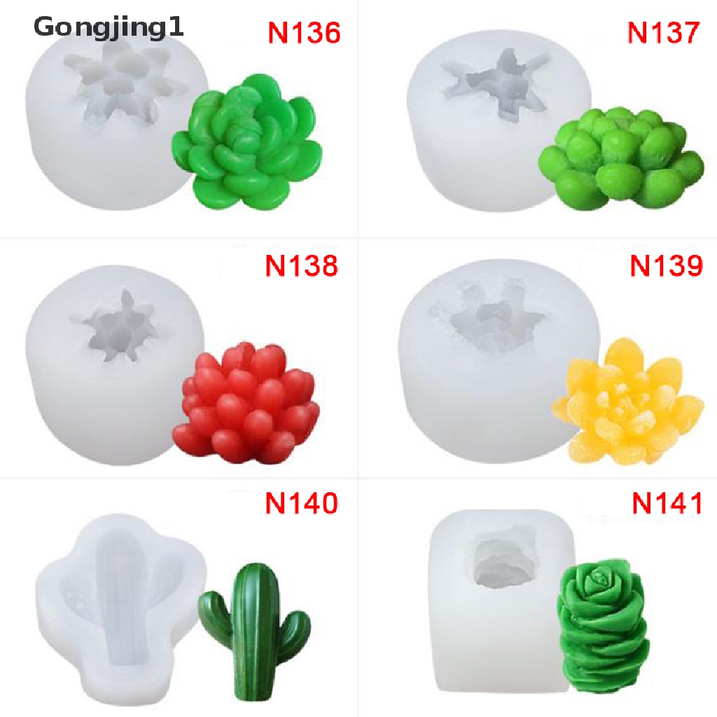 Gongjing1 Cetakan Lilin / Sabun Handmade DIY Bentuk Tanaman Succulent 3D Bahan Silikon