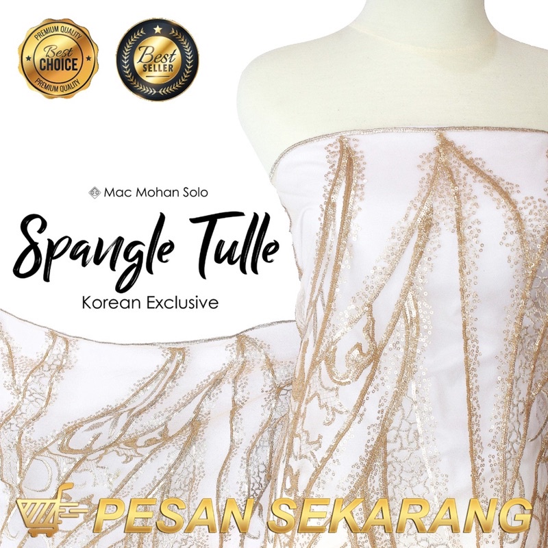 [NEWEST ARRIVAL] KOREAN EXCLUSIVE SPANGLE TULLE PREMIUM DRESS &amp; GOWN KAIN TILE PAYET MEWAH ELIESAAB PER 0.5m