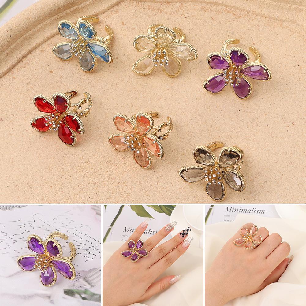 Lily Bunga Besar Kristal Cincin Hadiah Fashion Mewah Single Shine Wanita Gadis Peri Cincin