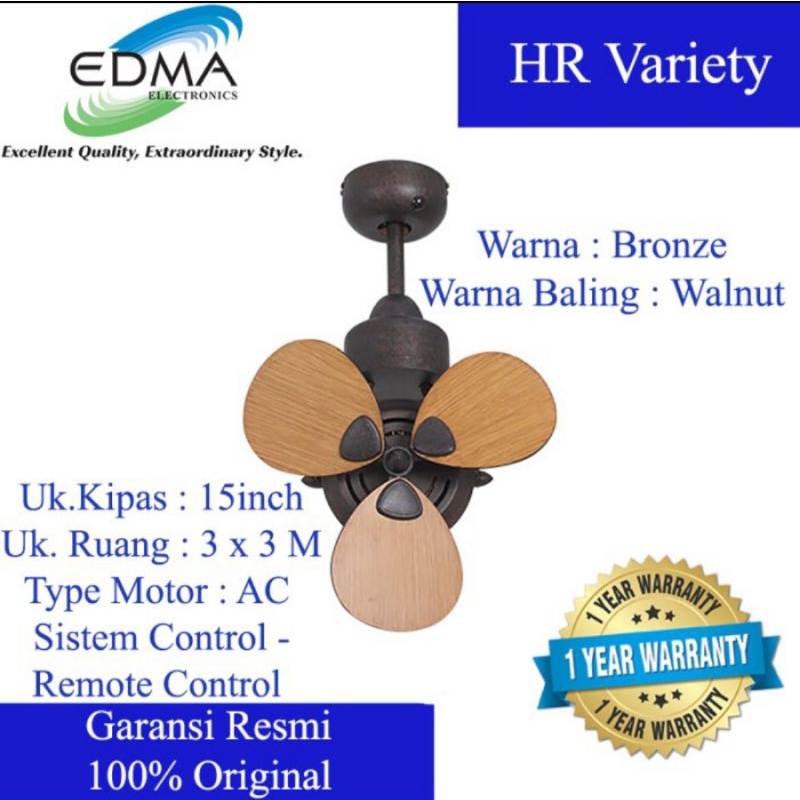 MT.EDMA 15INC MINI2 Kipas Angin Gantung Plafon - Teak/Walnut