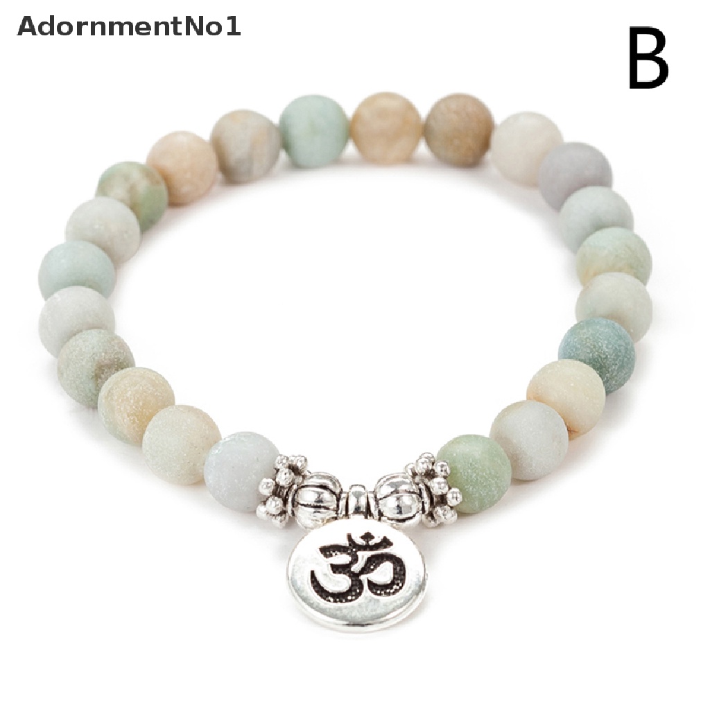 (AdornmentNo1) Gelang Tangan Manik-Manik Batu Amazonite Matte Aksen Lotus Untuk Pria / Wanita / Yoga