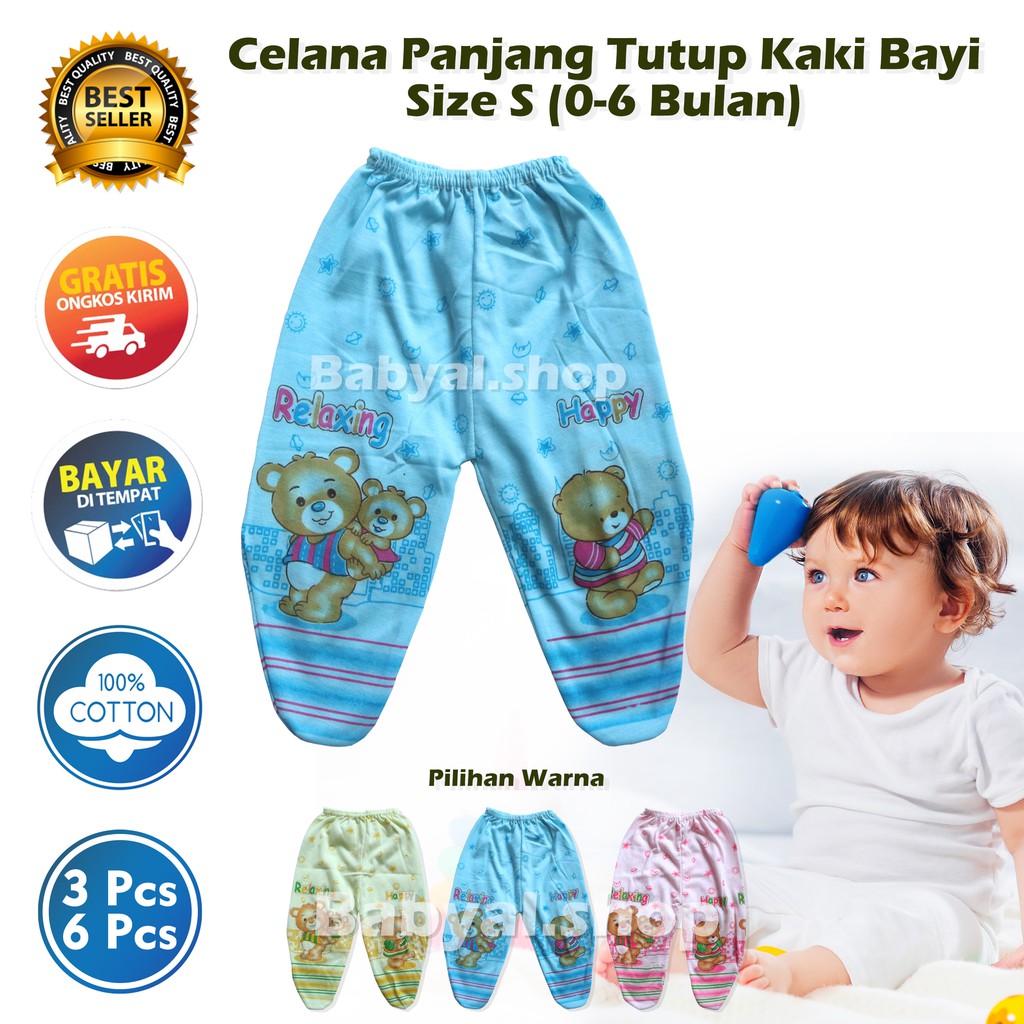 6 PCS Celana Panjang Bayi Tutup Kaki Size S (0-6 Bulan) newborn baby baru lahir-0