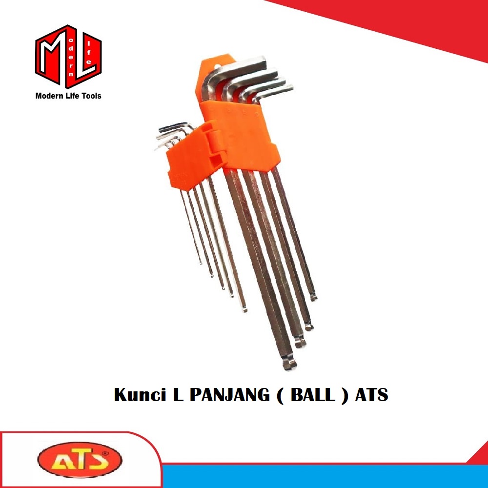 Kunci L Set Panjang ATS 9 pcs 1.5-10mm Hex Key Wrench Ball