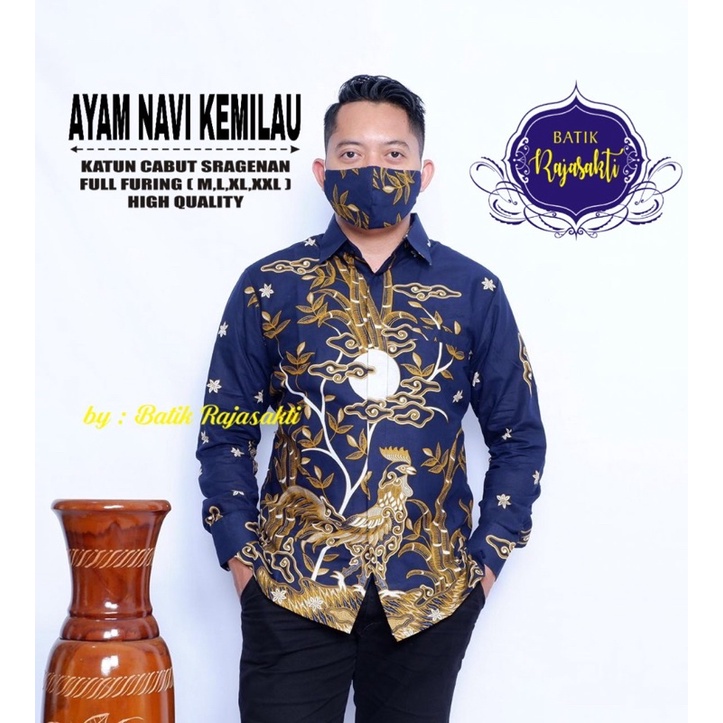 Batik Pria AYAM NAVY KEMILAU Full Furing Katun Halus Size M-XXL High Quality