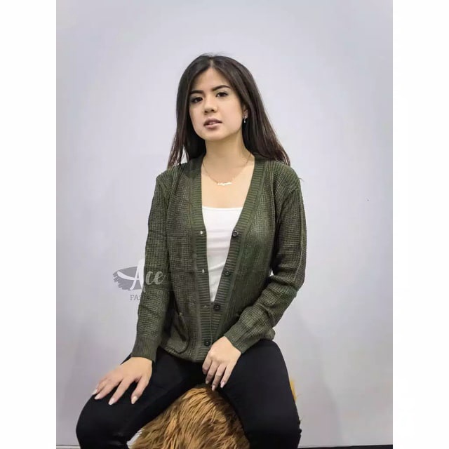 MERISSA Gardigan Cardigan Rajut Tebal Wanita Panjang Jumbo Oversize - Kardigan Cardingan Korea Polos-Army