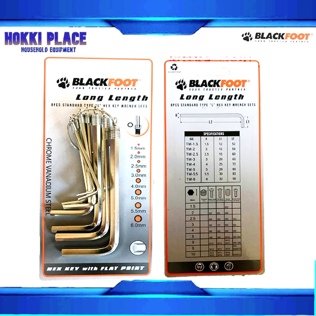 KUNCI L SET 8 PCS KUNCI L VANADIUM STEEL BLACKFOOT