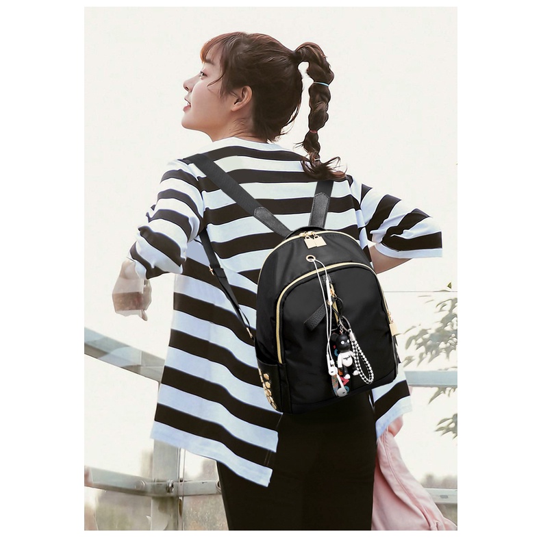 Satu7an T254 Tas Ransel Wanita Free Gantungan Fashion Korea Style Backpack Cewek Tas Punggung Multifungsi Kulit Oxford