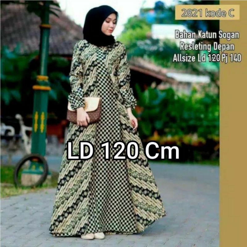 [ TERBARU ] GAMIS BATIK JUMBO MODEL CARDY MOTIF PARANG KOMBINASI CATUR KATUN SOGAN 2821 TERLARIS