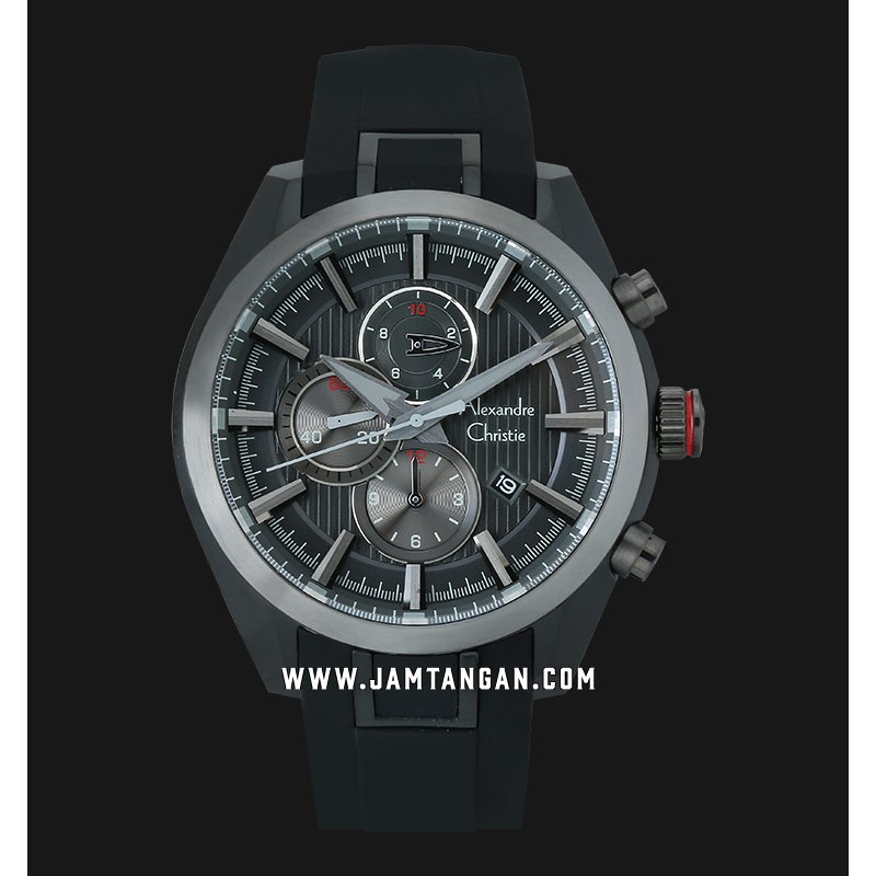 Alexandre Christie AC 6582 MCREPBA Chronograph Men Black Dial Black Rubber Strap