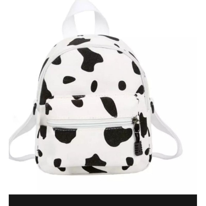 Tas Ransel Mini Motif Sapi//Slempang 2In1 - Tas Slempang Bahu Wanita-Putih