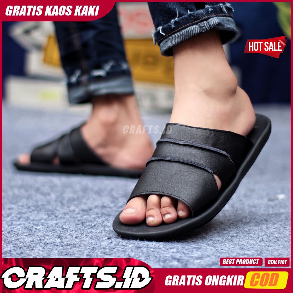 CRAFTS TAIM SANDAL KULIT PRIA BLACK BROWN SENDAL CASUAL PRIA