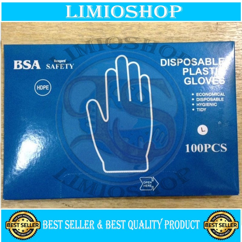 SARUNG TANGAN PLASTIK TRANSPARAN DISPOSABLE BESGARD BSA (1BOX=100PCS)