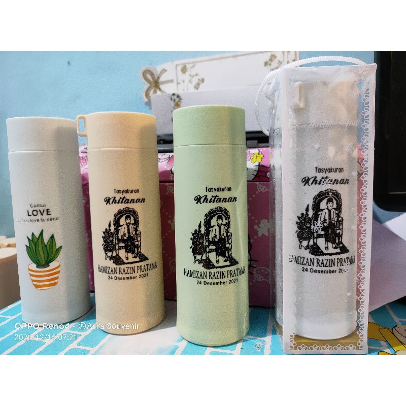 Botol kaca kaktus +sablon + mika