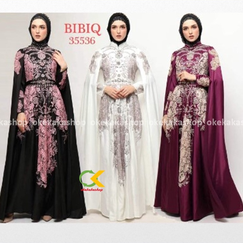 Baju Gamis Pesta Mewah BIBIQ 35536 BIBIQ Fashion Maxidress Baju Muslim Brokat Bahan Satin Terbaru