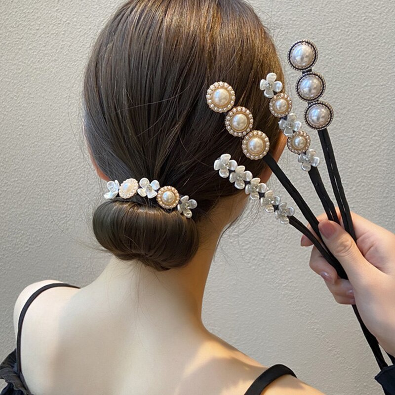 OVERFLOWS.ID Ikat Rambut Jepirtan Rambut Sanggul Hair Bun Tie Kawat Jepit Korea Retro Elegant Pearl Flower Hair Rope
