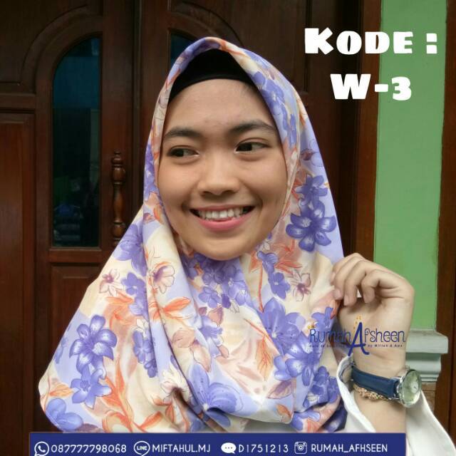Jilbab segi empat motif,  jilbab wolfis motif. Jilbab wolfis monalisa