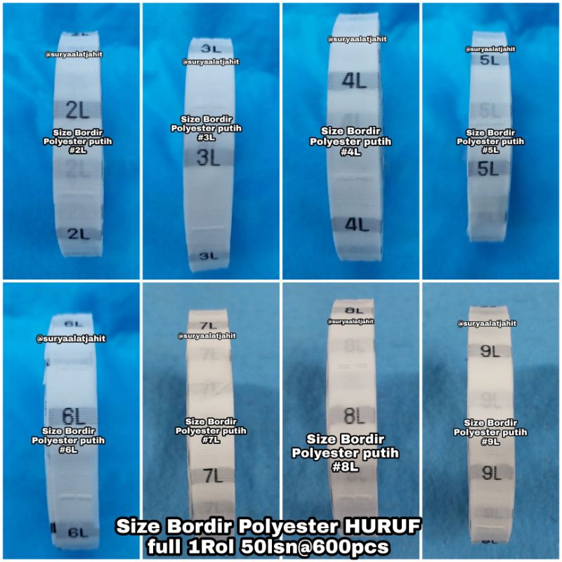 Size Bordir Putih HURUF, 1Rol @50lsn=600pcs =rp.6.750/rol