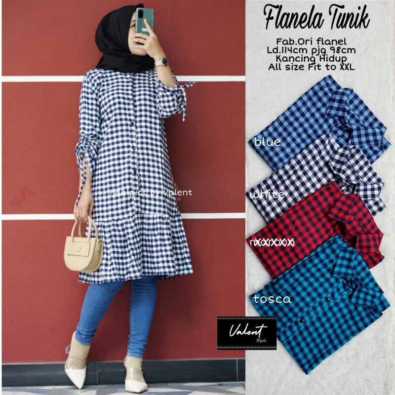 Flanela Tunik // Baju Atasan Wanita Tunik Bermotif Kotak - Kotak