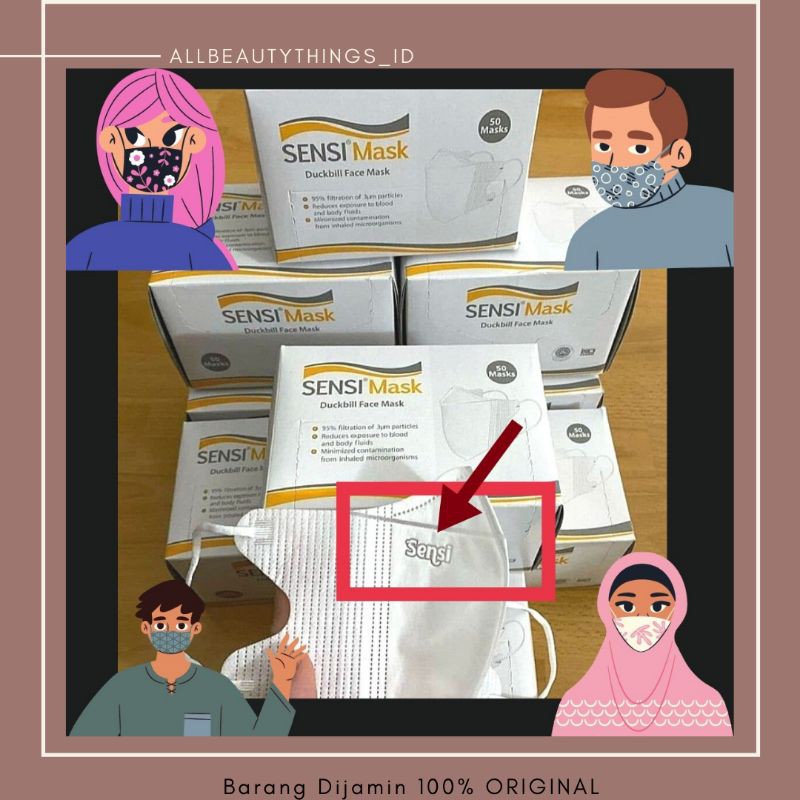 Masker Sensi Duckbill 3ply kesehatan medis bedah putih earloop