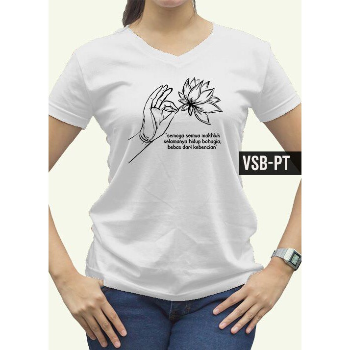 Kaos Buddhis All Beings - Putih / T-shirt Buddha / Kaos Buddha / V-Neck