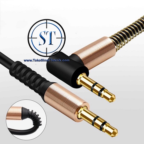 Kabel Audio AUX Spring 3.5mm Mini Stereo Male - Male Siku L Gold Plated 1.5 Meter Cable Cord Wire 90 degree Headphone