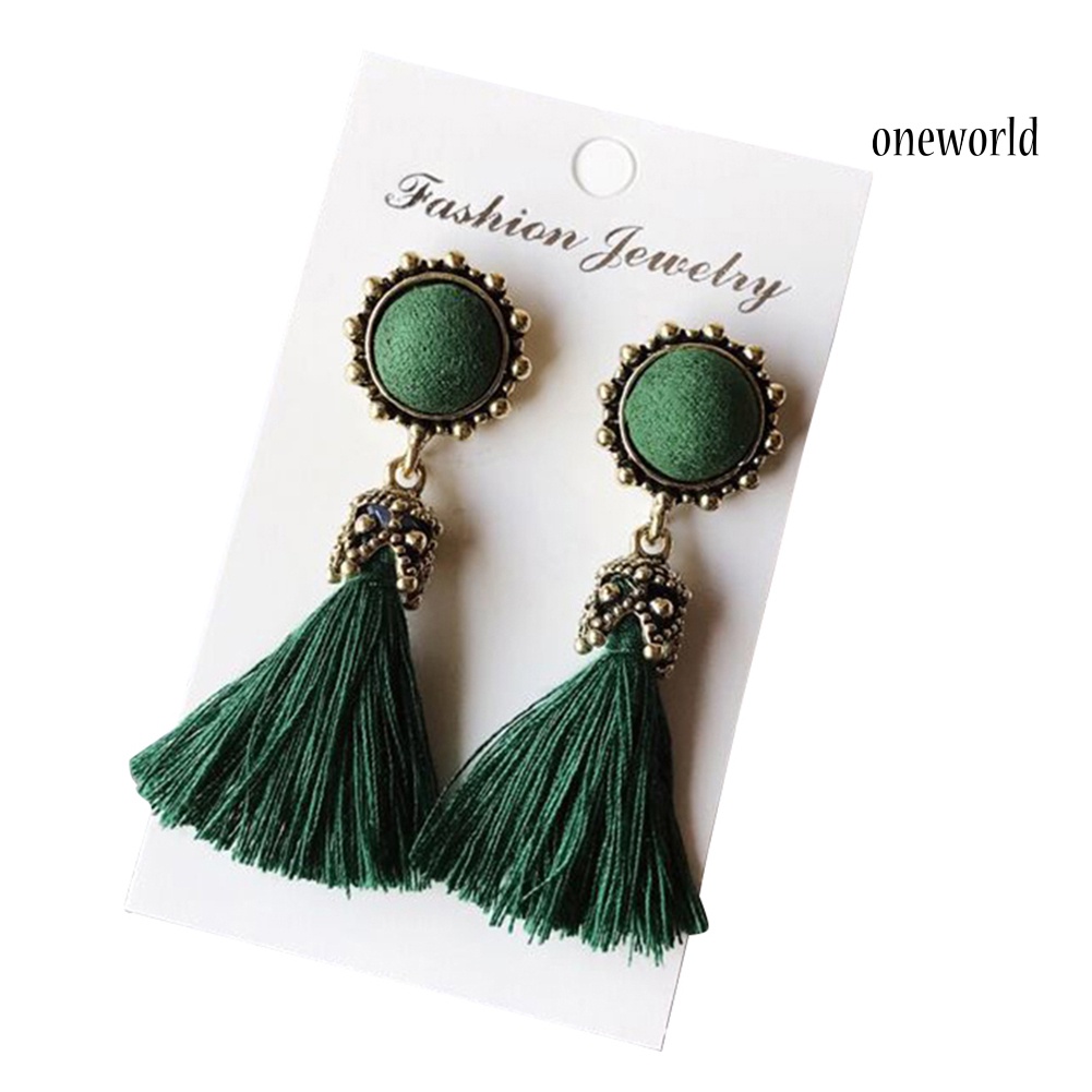 OW@ Ethnic Women Long Tassel Dangle Drop Stud Earrings Valentine's Day Gift Jewelry