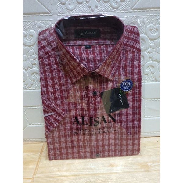 Kemeja Alisan Motif Kotak Reguler Non Slimfit size 15 Tangan Pendek