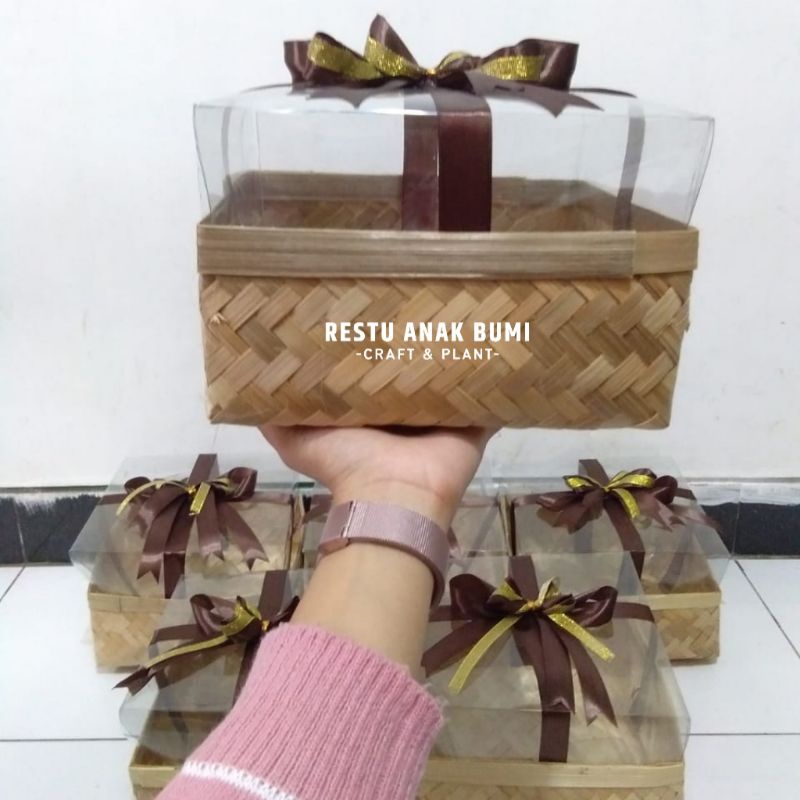 Besek Bambu Mika Tinggi 18cm|Hampers|Hantaran Nikahan|Wadah Make Up|Tempat Kosmetik|Serahan|Kado| Ha
