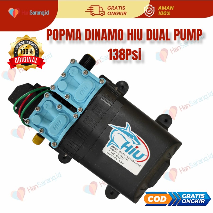 Dinamo pompa air steam double pump hiu 12v 8a