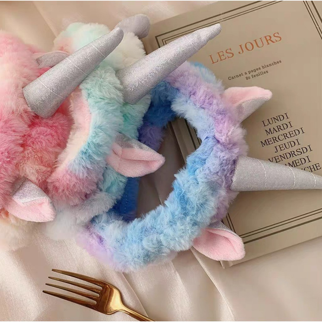 HHUN headband fluffy tanduk kuda unicorn bando kain handuk cuci muka facial