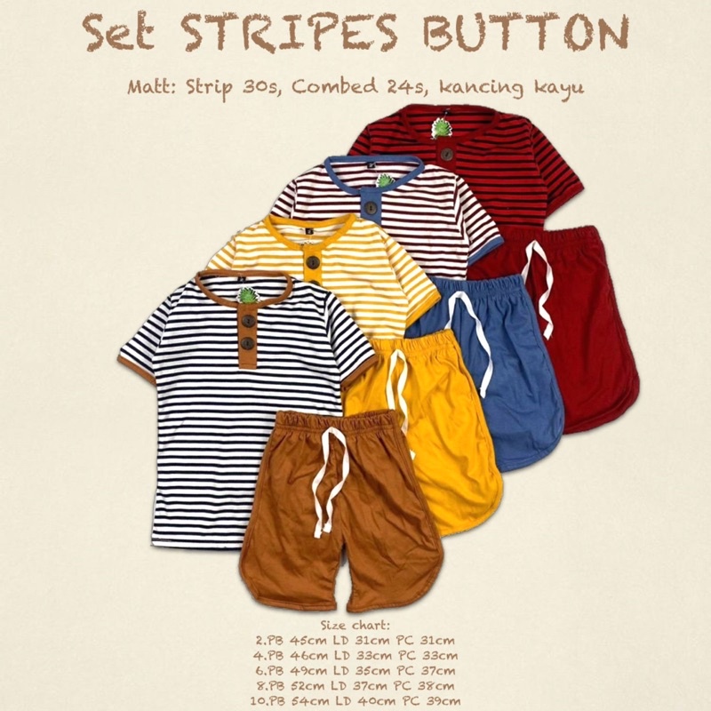 SETELAN KAOS ANAK BUTTON STRIPES KECIL UNISEX (1-10 TAHUN )