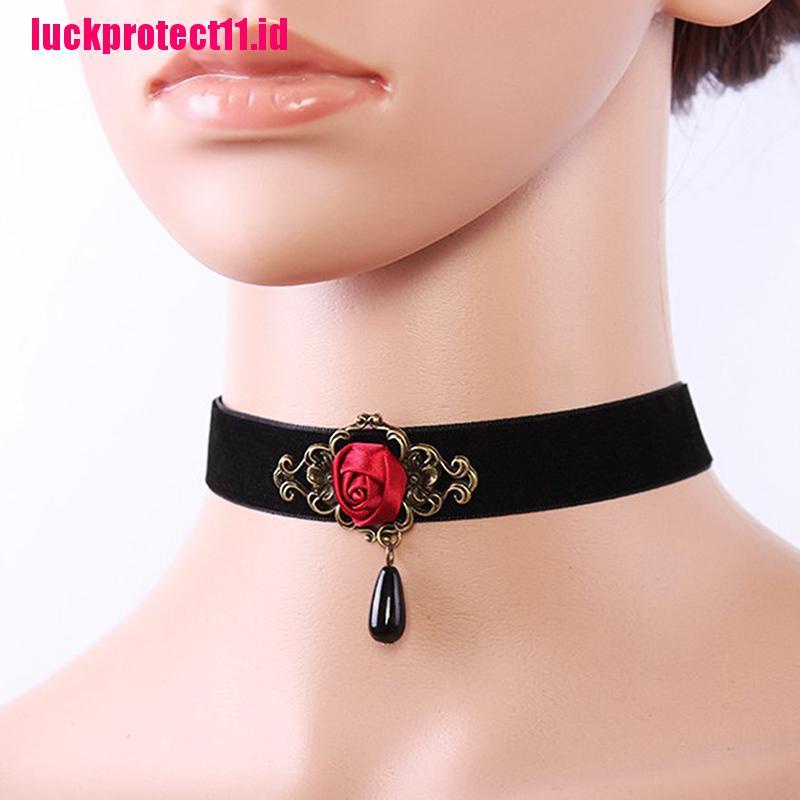 1pc Kalung Choker Desain Mawar Gaya Gothic Untuk Wanita