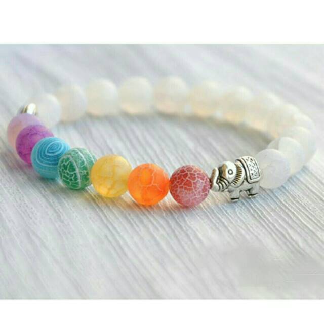 Gelang Keberuntungan 7 Chakra Hias Gajah Silver