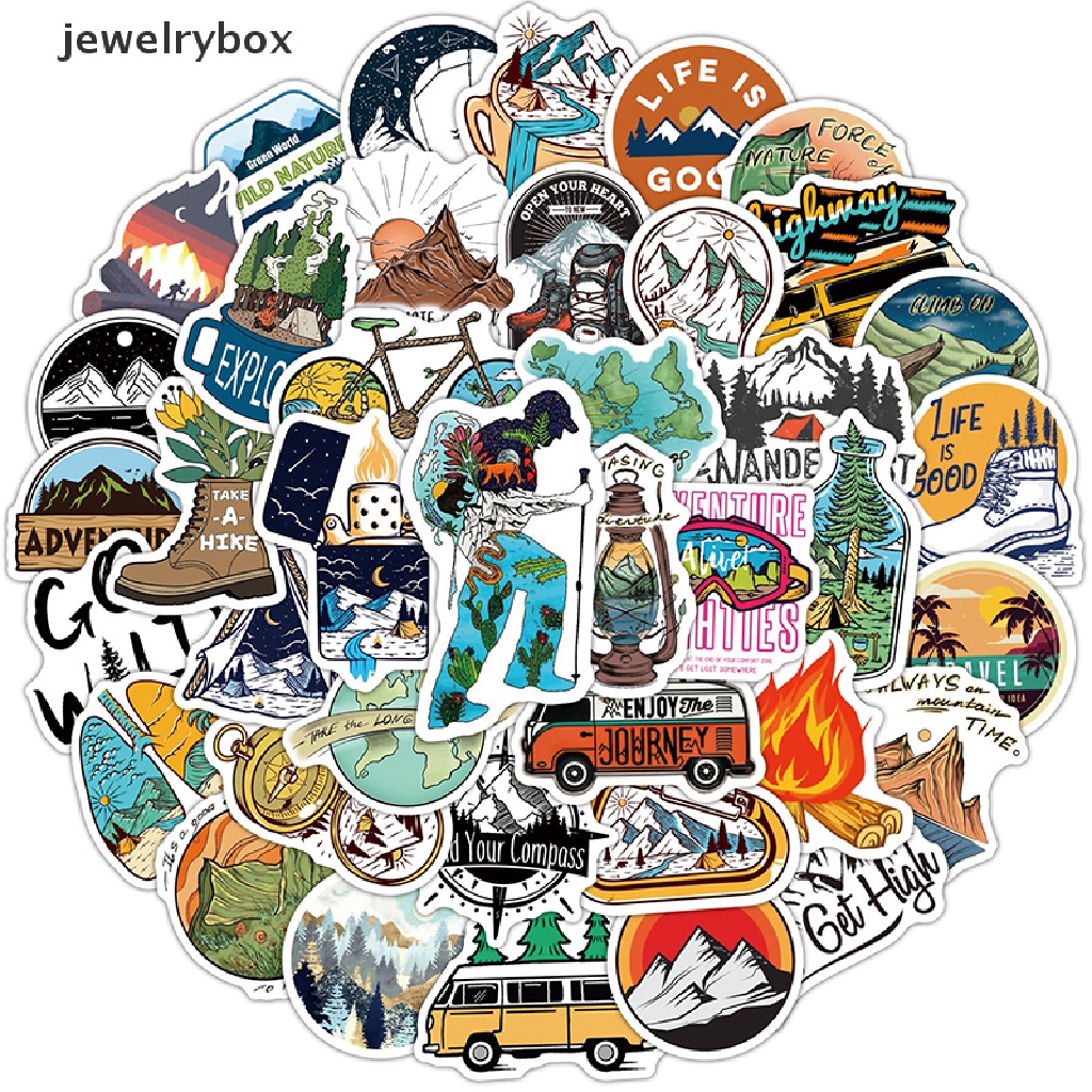 (jewelrybox) 50 Pcs Stiker Motif Pemandangan Hutan Untuk Dekorasi Hiking / Camping / Travel / Outdoor