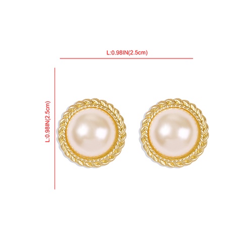 LRC Anting Tusuk Fashion Golden Pearl Love,Round,Square Alloy