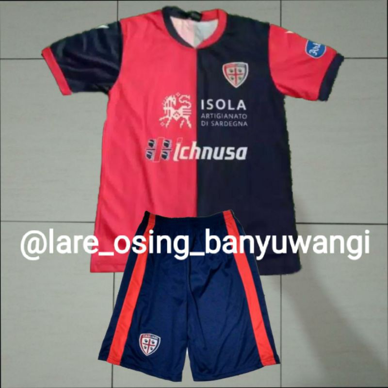 SETELAN DEWASA CAGLIARI 2019 - 2020 HOME MERAH BIRU JERSEY CELANA TERBARU PRINTING
