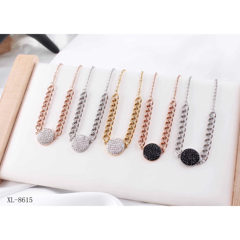 Set Titanium Kalung/Gelang Permata Putih/Hitam Perhiasan Fashion