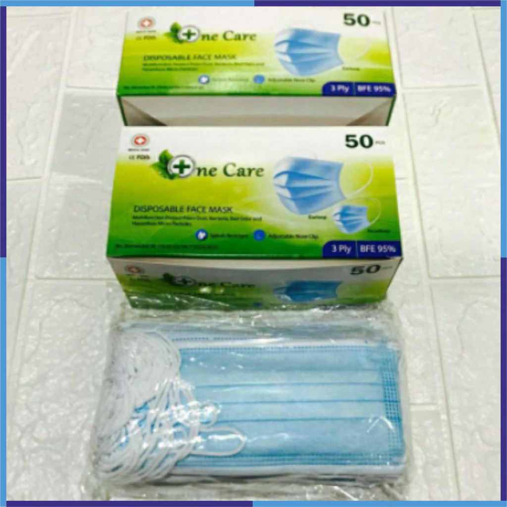 Masker 3ply Biru / Putih / Pink / Hitam Disposable - Earloop - Face Mask Isi 50pcs