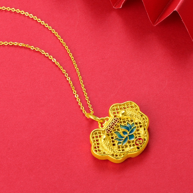 Kalung Rantai Dengan Liontin Gembok Hollow Lapis Emas Emas Asli Kadar 375Gaya Korea Untuk Wanita