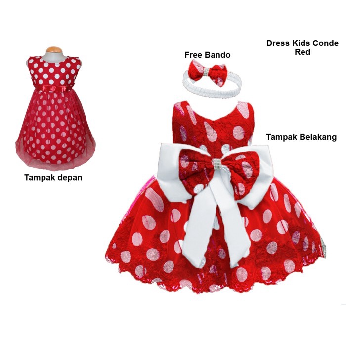 Dress Kids Conde/Kebaya Anak Modern/ Baju Brukat Anak Cantik Polkadot - Merah, XS