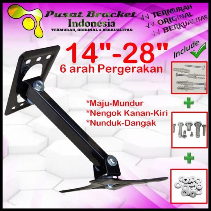 Bracket Tv 28 Monitor Lengan 14&quot; s/d 28&quot; 6arah Fleksible PBI.SWKNM-010