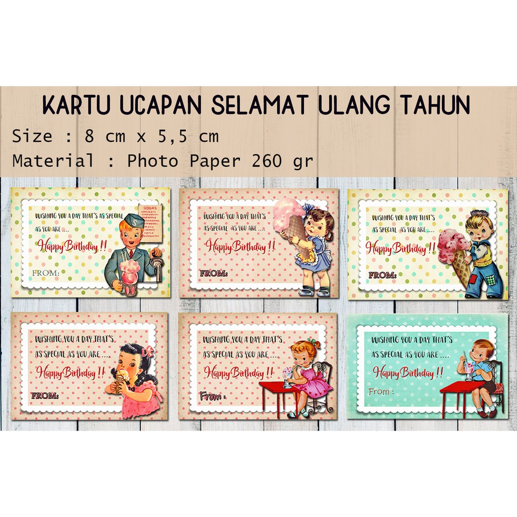 Kartu Ucapan Selamat Ulang Tahun Birthday Greeting Vintage Retro Kid Shopee Indonesia