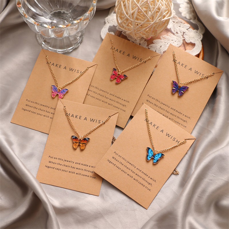 Dripping glaze butterfly pendant necklace pendant clavicle chain for women